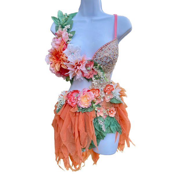 Sweet as a Peach Orange Spring Fairy Bra and Skirt Monokini Costume