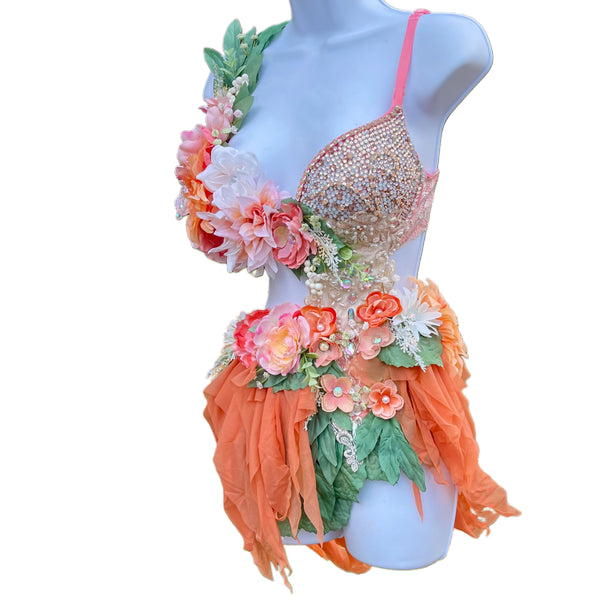 Sweet as a Peach Orange Spring Fairy Bra and Skirt Monokini Costume