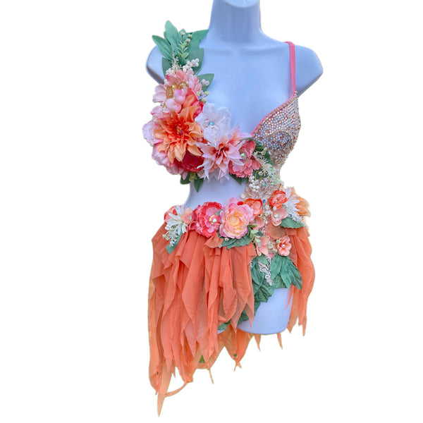 Sweet as a Peach Orange Spring Fairy Bra and Skirt Monokini Costume
