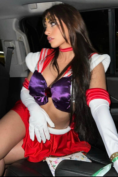 Sailor Mars Inspired Dance Festival Cosplay Costume Bra Crop Top and Skirt
