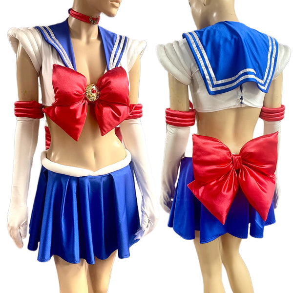 Sailor Mars Inspired Dance Festival Cosplay Costume Bra Crop Top and Skirt