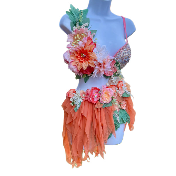 Sweet as a Peach Orange Spring Fairy Bra and Skirt Monokini Costume