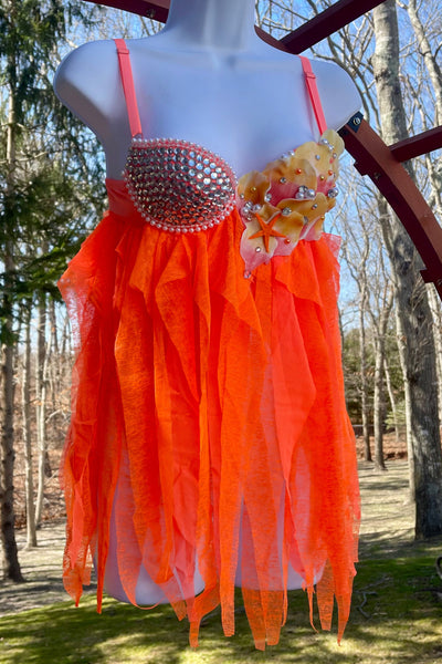 Ready to Ship - 32B - Neon Orange Mermaid Babydoll Dress