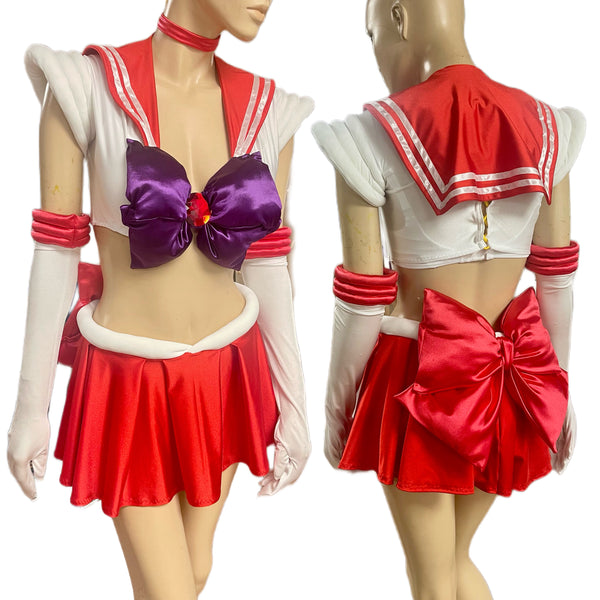 Sailor Mars Inspired Dance Festival Cosplay Costume Bra Crop Top and Skirt