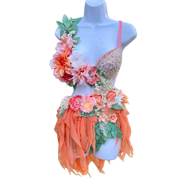 Sweet as a Peach Orange Spring Fairy Bra and Skirt Monokini Costume