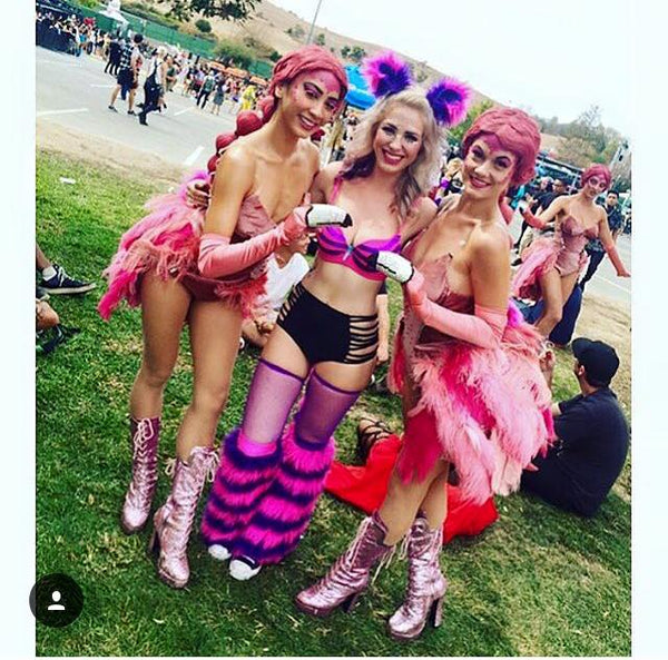 Cheshire Cat Inspired Fur Leg Warmers Rave Fluffies with Pink and Purple Stripes