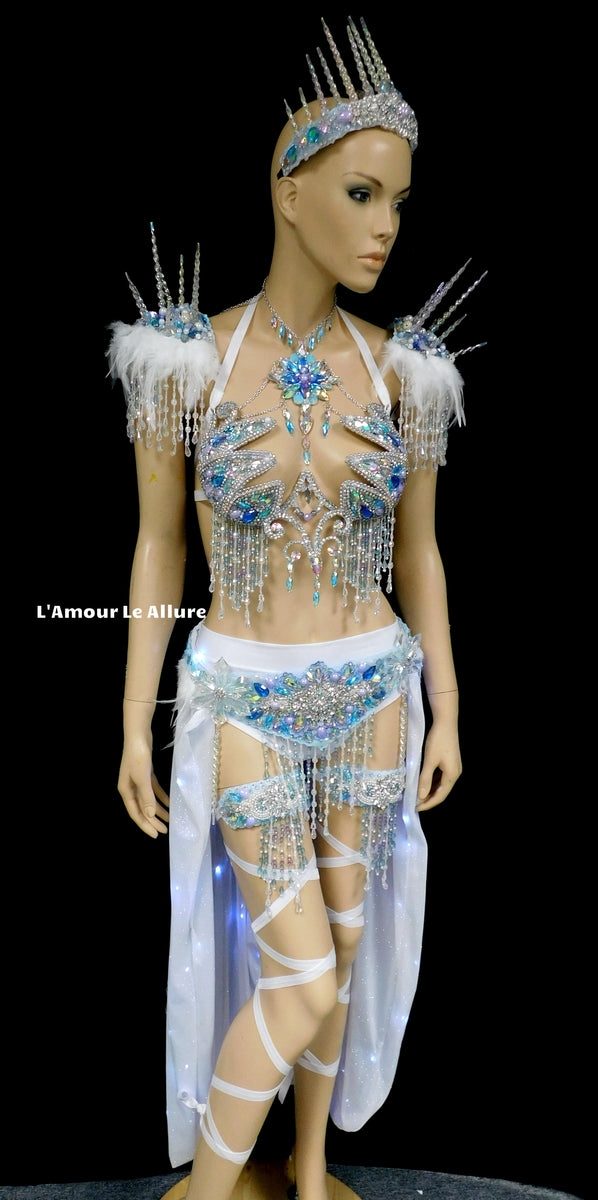 Frozen Ice Queen Elsa Icicle Crown Samba Cage Bra top LED Skirt and Th –  L'Amour Le Allure