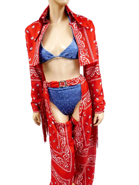 Ready to Ship Size Large - Cardi B Thotiana Cowgirl Inspired Costume - Red Bandana Cow Girl Jacket Only