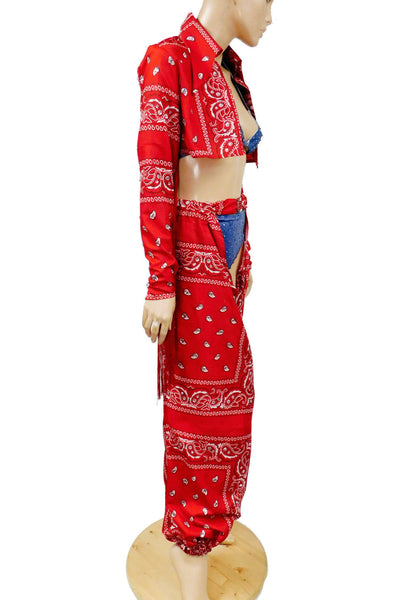 Ready to Ship Size Large - Cardi B Thotiana Cowgirl Inspired Costume - Red Bandana Cow Girl Jacket Only