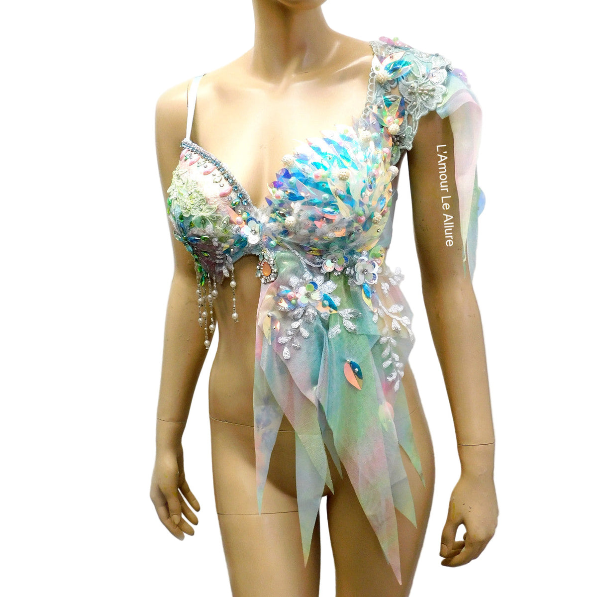 Holographic Pastel Rainbow Flower Fairy Bra Top Costume Dance Rave Hal L'Amour Le Allure Holographic Pastel Rainbow Flower Fairy Bra Top Costume Dance Rave Hal L'Amour Le Allure