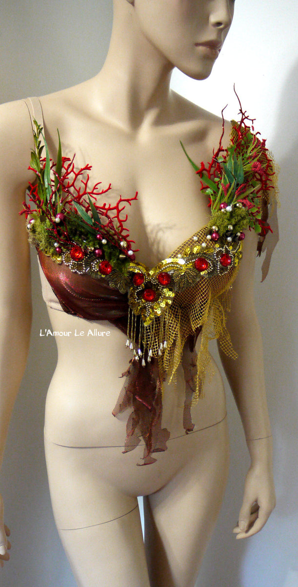 Red Gold Siren Mermaid Shell Bra Halloween Dance Costume – L'Amour