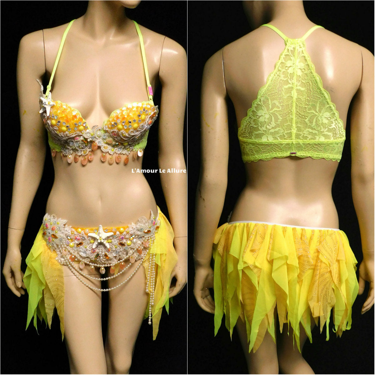 Yellow and Orange Pearl Sequin Scale Mermaid Bra and Skirt – L'Amour Le  Allure