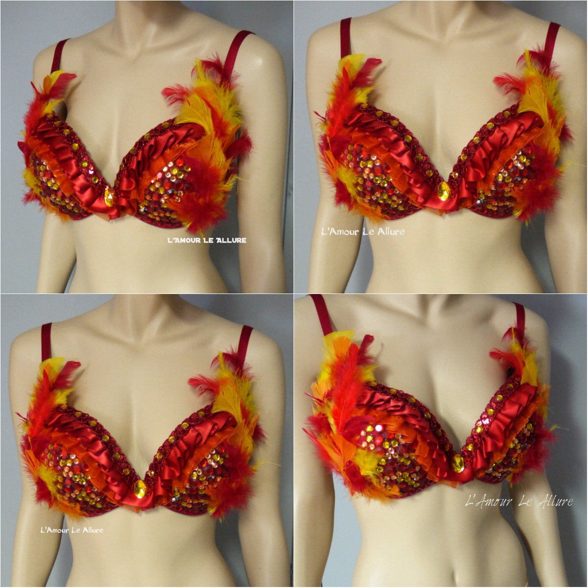 Red Phoenix Fire Feather Bra Halloween Dance Costume – L'Amour Le Allure