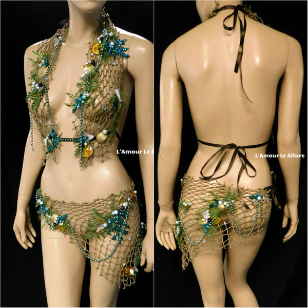 Sirens Of The Sea Mint Green Netted Mermaid Halter Top Skirt