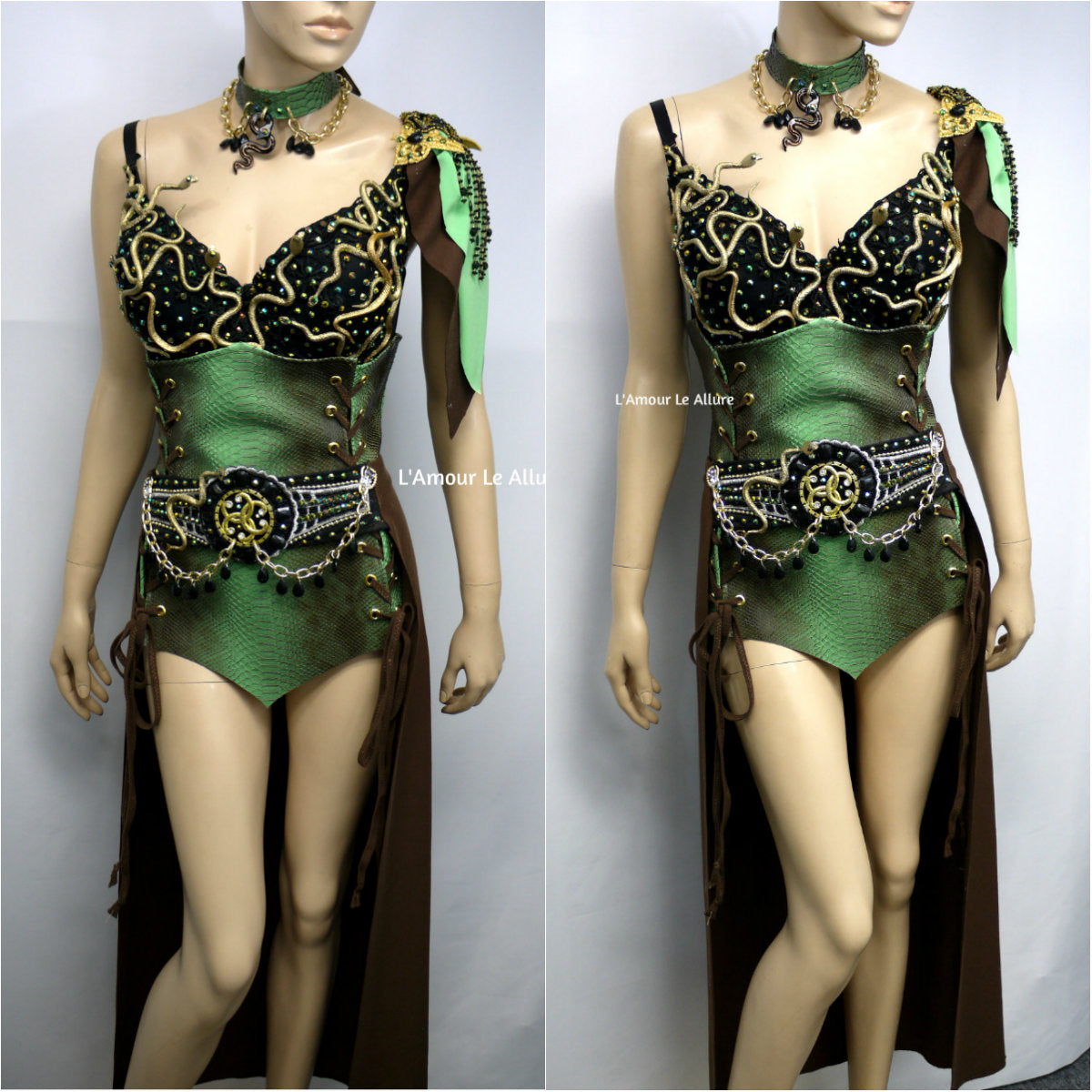 Medusa Snake Charmer Greek Goddess Necklace Bra Corset and Skirt Costu –  L'Amour Le Allure