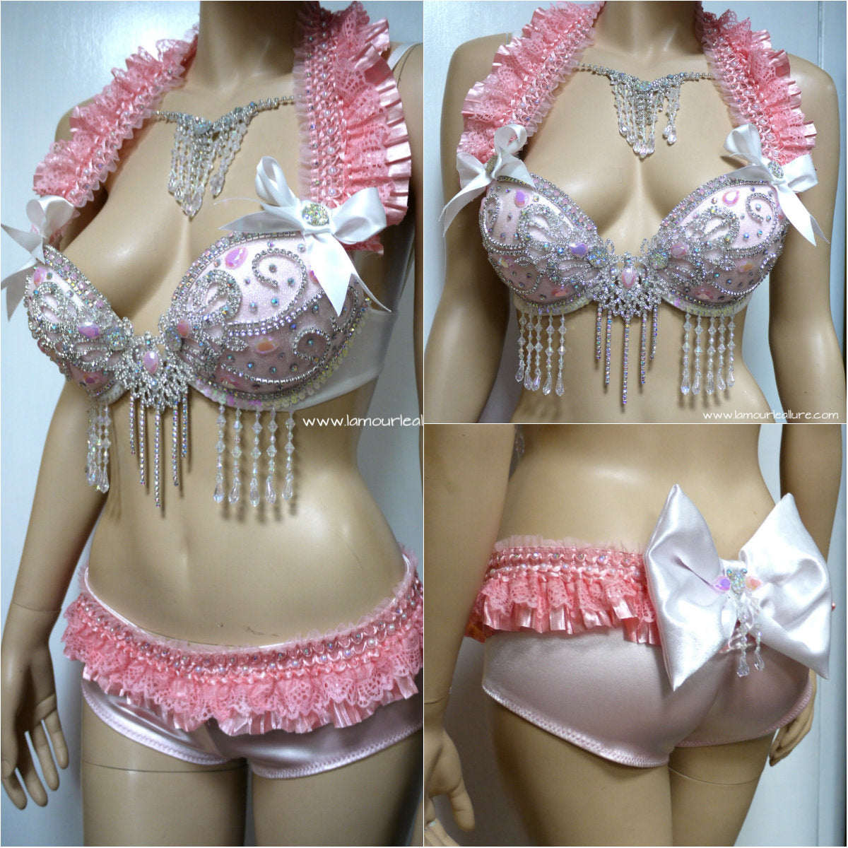 Sweet Pastel Pink Glitter Diamond Bra with Scrunchie Bottom Costume –  L'Amour Le Allure