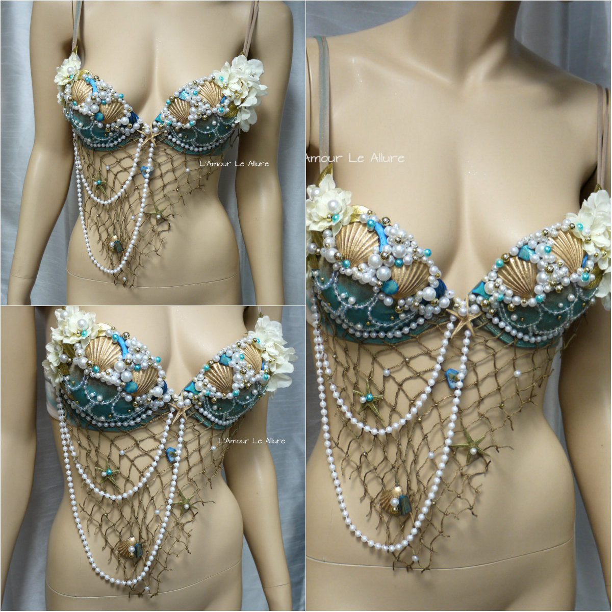 Blue Turquoise Glitter Mermaid Top Bra with Gold Chain – L'Amour Le Allure