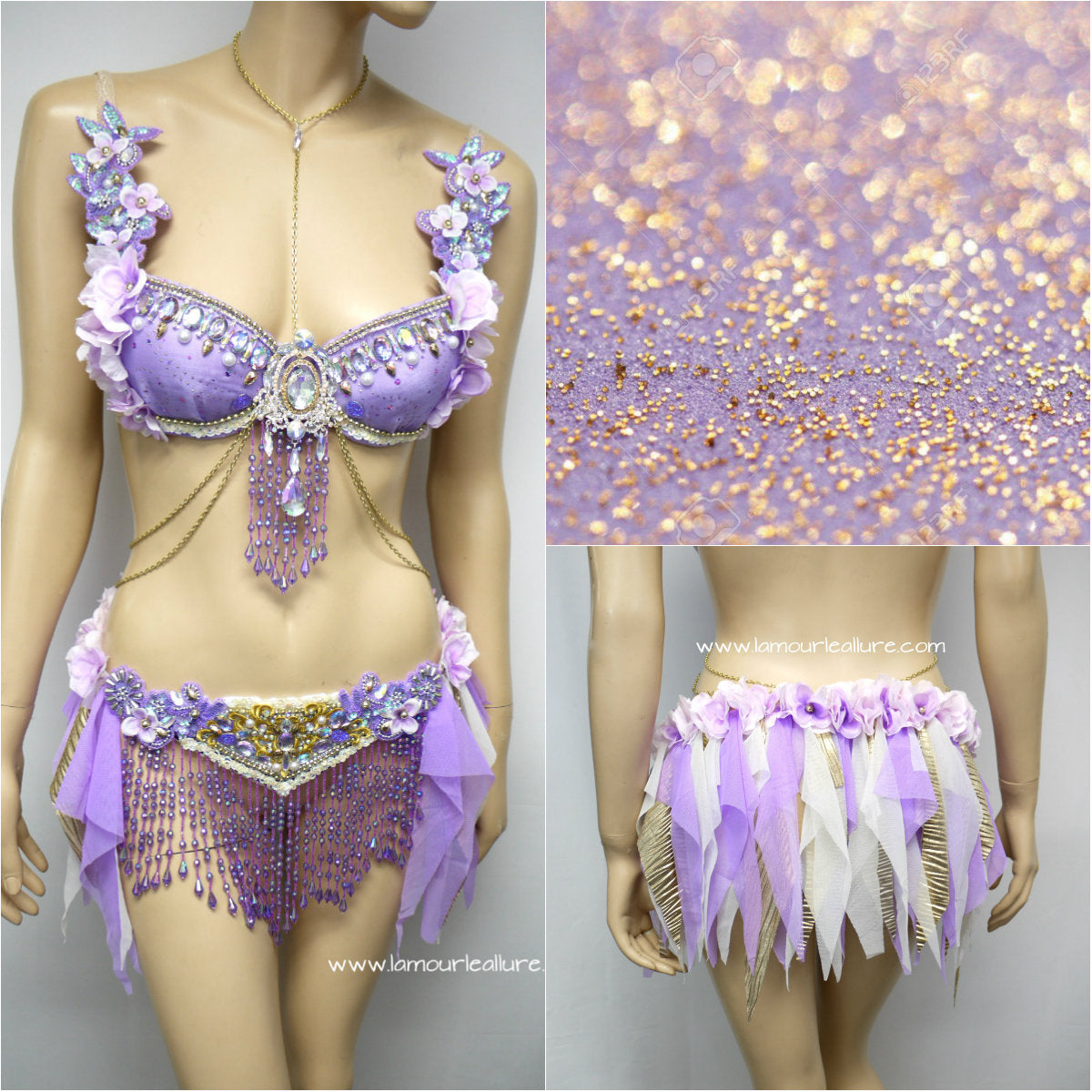 Lavender Purple Gypsy Forest Fairy Dance Rave Bra and Skirt