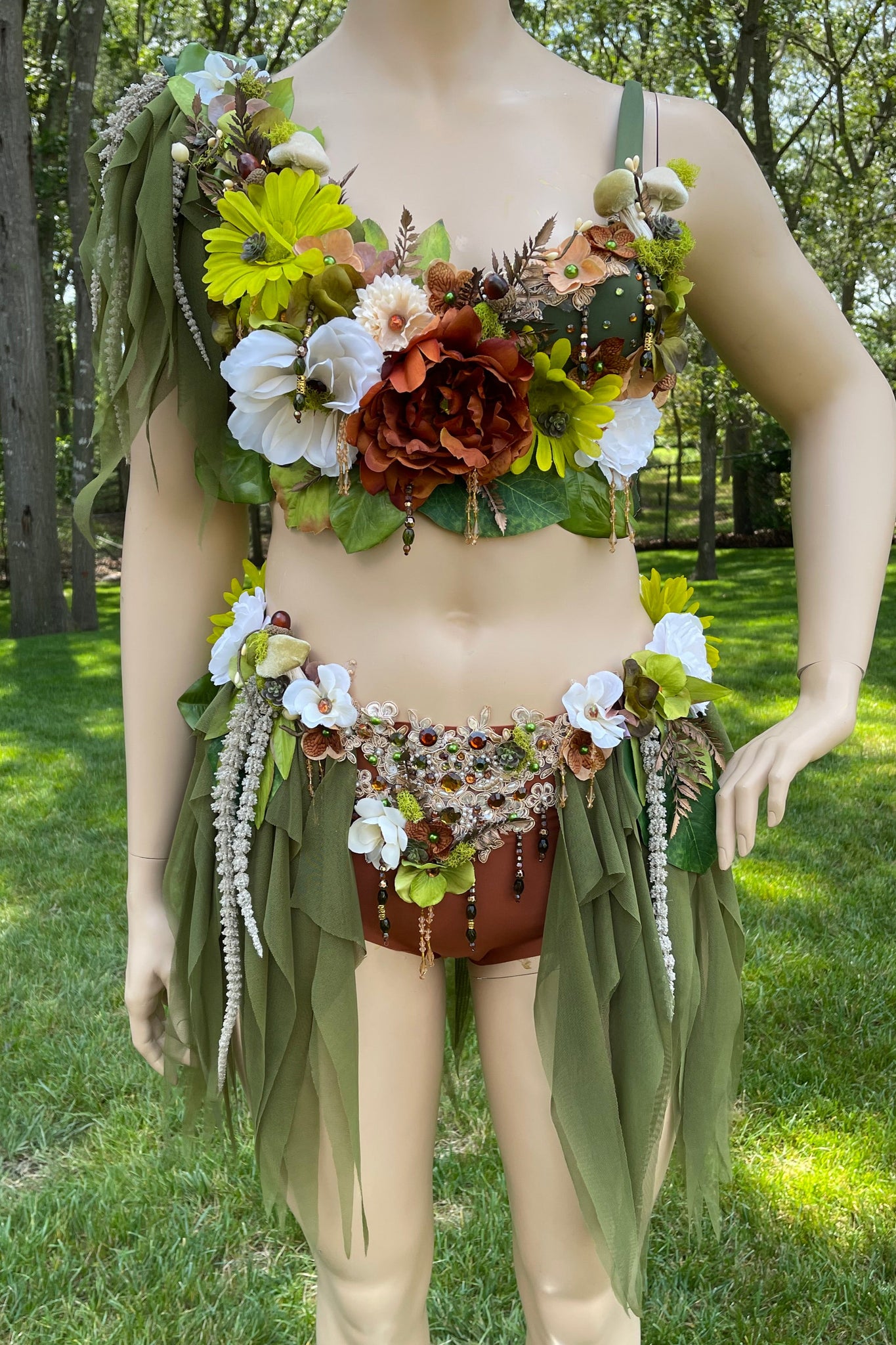 In To The Woods Mushroom Fairy with Moss and Mushrooms Two Piece Top and Skirt Costume