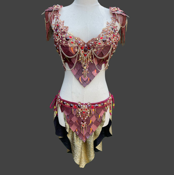 Ready to Ship - 34B 34”+ Bottom - Dragon Rider Warrior Costume Rave Bra and Skirt Bottom