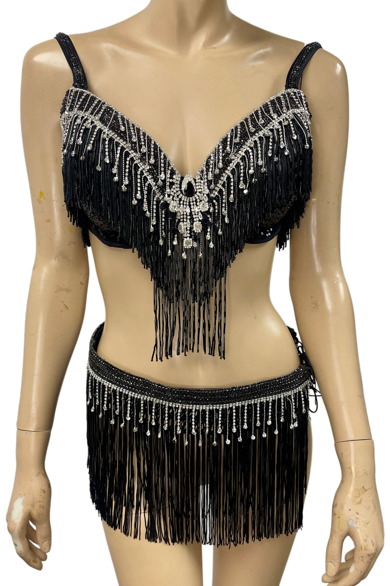 Black Beaded Rhinestone Fringe Costume