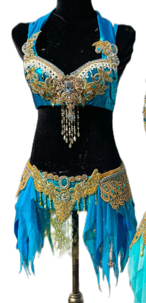 Princess Jasmine Inspired Cosplay Dance Costume Rave Bra and Shorts Halloween Comicon