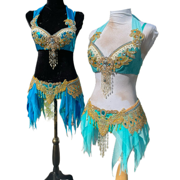 Princess Jasmine Inspired Cosplay Dance Costume Rave Bra and Shorts Halloween Comicon