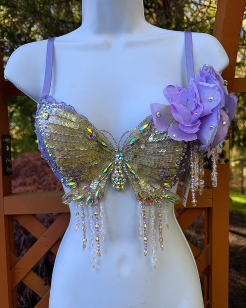 Lavender Butterfly Flower Fairy Bra Dance Rave Halloween Costume