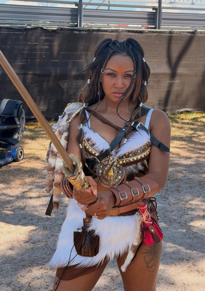 Winter White and Brown Skull Viking Warrior Gladiator Costume