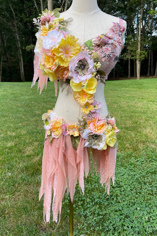 Ready to Ship - 36DDD Large - Pink and Yellow Rose Spring Fairy Bra and Skirt Costume
