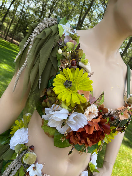 In To The Woods Mushroom Fairy with Moss and Mushrooms Two Piece Top and Skirt Costume