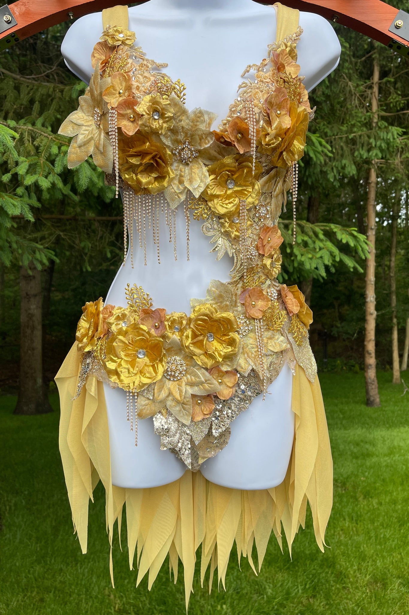 Dripping in Gold Golden Spring Fairy Goddess with Side Strap Monokini Dress Costume