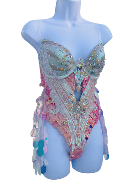 Iridescent Orange Dragon Scale Monokini Bodysuit Dress Dance Festival Cosplay Costume