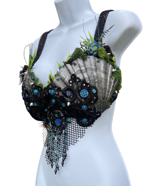 Silver Black Siren Mermaid Shell Bra Top