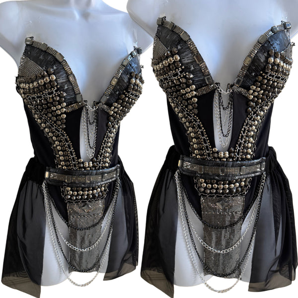 Ready to ship - Small - Black and Silver Studded Monokini Viking Warrior Gladiator Costume