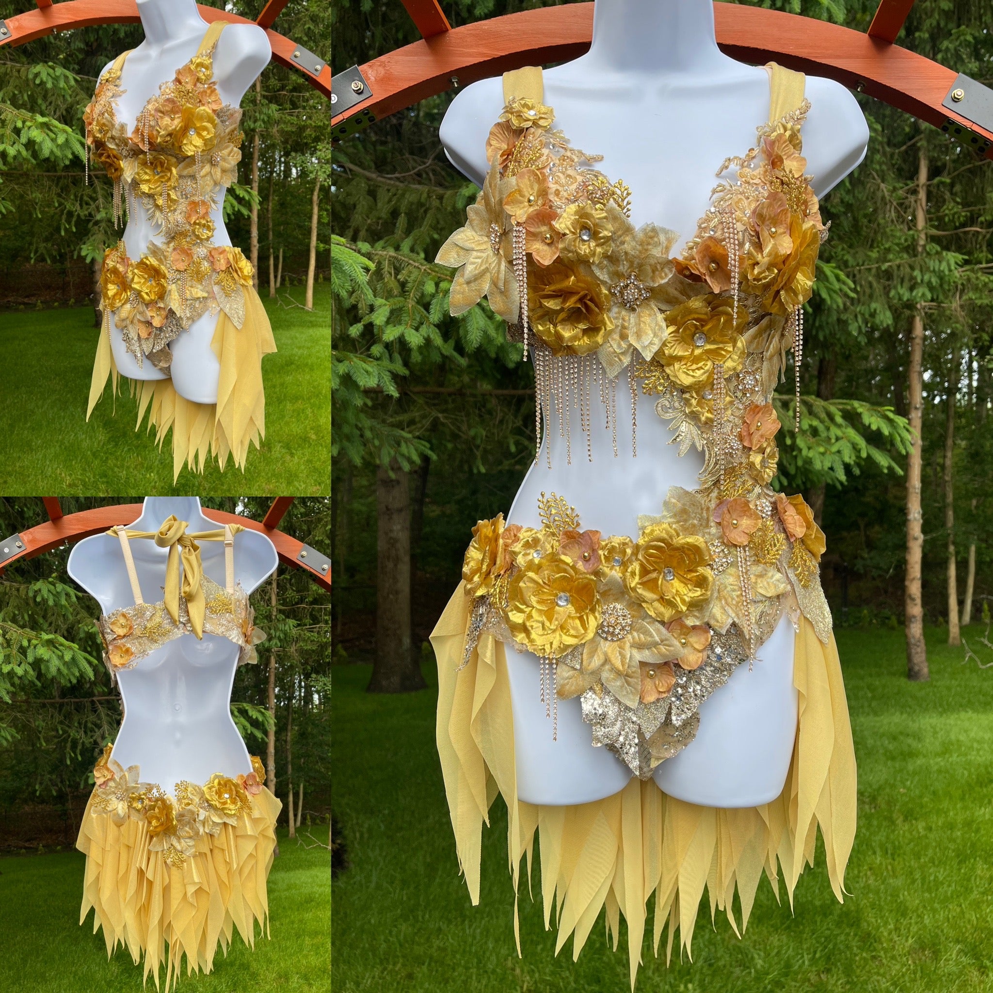 Dripping in Gold Golden Spring Fairy Goddess with Side Strap Monokini Dress Costume