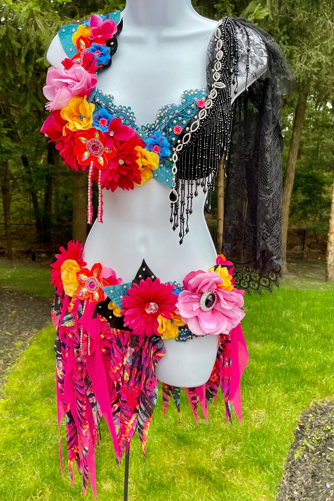 Neon Glam Garden Fairy Bra and Shorts Costume