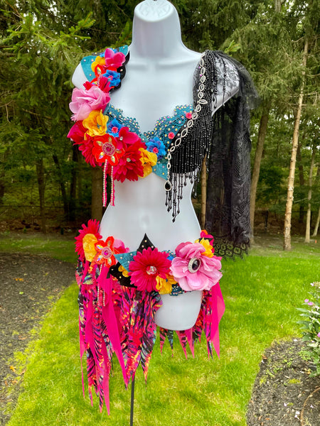 Neon Glam Garden Fairy Bra and Shorts Costume