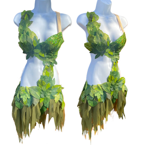 Simple All Green Leaf Woodland Forest Fairy Monokini Costume Halloween