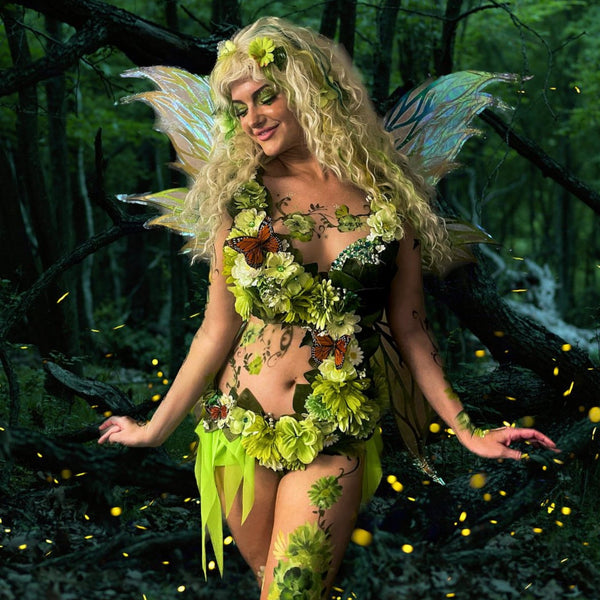 Green Fairy Monokini Warriors with Monarch Butterflies Cosplay Festival Dance Costume