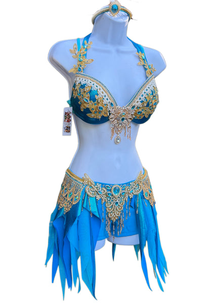 Arabian Nights Inspired Costume – Turquoise & Gold Rave Bra and Shorts Set