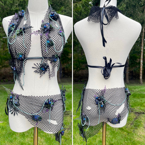 Sirens Of The Sea Dark Gothic Netted Mermaid Halter Top and Skirt