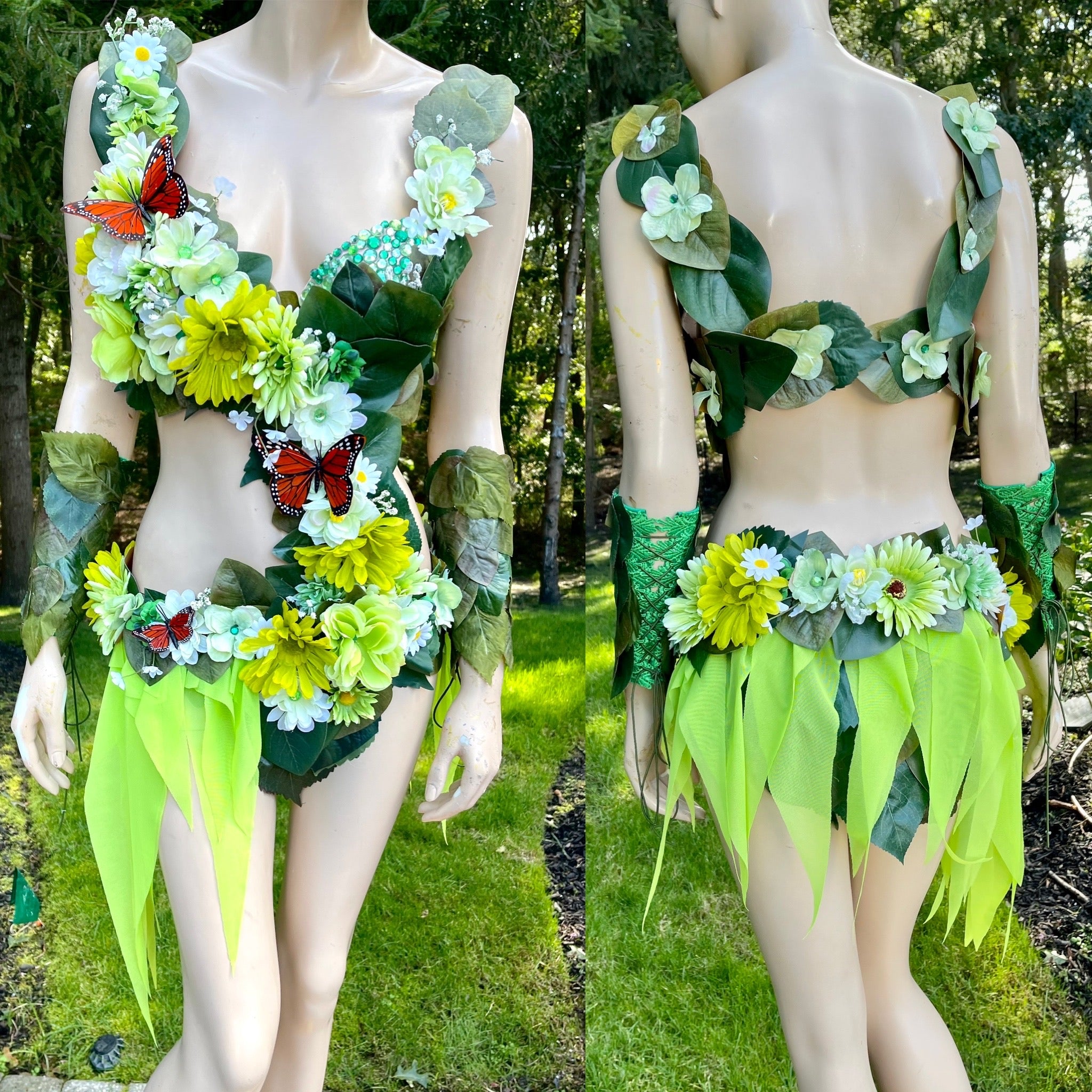 Green Fairy Monokini Warriors with Monarch Butterflies Cosplay Festival Dance Costume