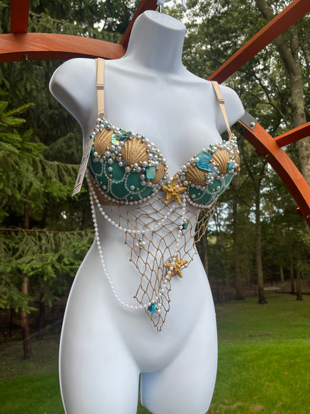 Delicate Dripping in Gold Turquoise Mermaid Bra Top