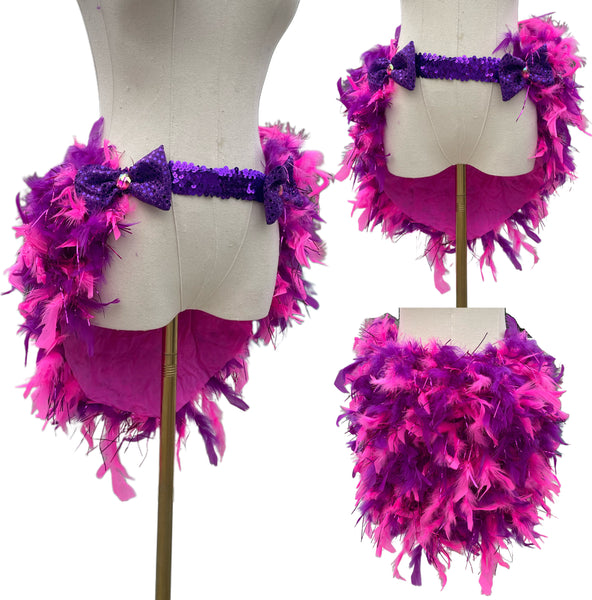 Ready To Ship - 30" - Pink Purple Cheshire Cat Inspired Feather Bustle Skirt Cosplay Costume