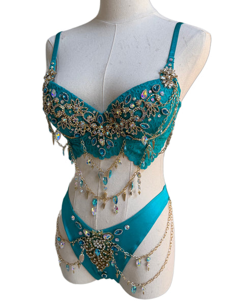 Ready to Ship - 34B Medium -  Princess Jasmine Inspired Gold Chain Scrunchie Bottom Burlesque Show Girl