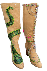 Britney Inspired I’m A S for You Suede  Boots with a sequins Snake and Rhinestone Detailing
