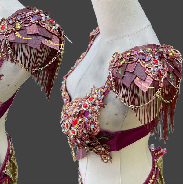 Ready to Ship - 34B 34”+ Bottom - Dragon Rider Warrior Costume Rave Bra and Skirt Bottom