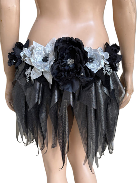 Dripping in Silver and Black Diamond Spring Fairy Goddess with Center Strap Monokini Dress Costume