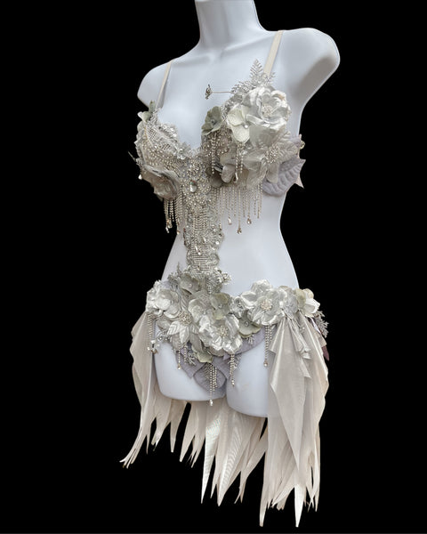 Dripping in Silver Diamond Spring Fairy Goddess with Center Strap Monokini Dress Costume